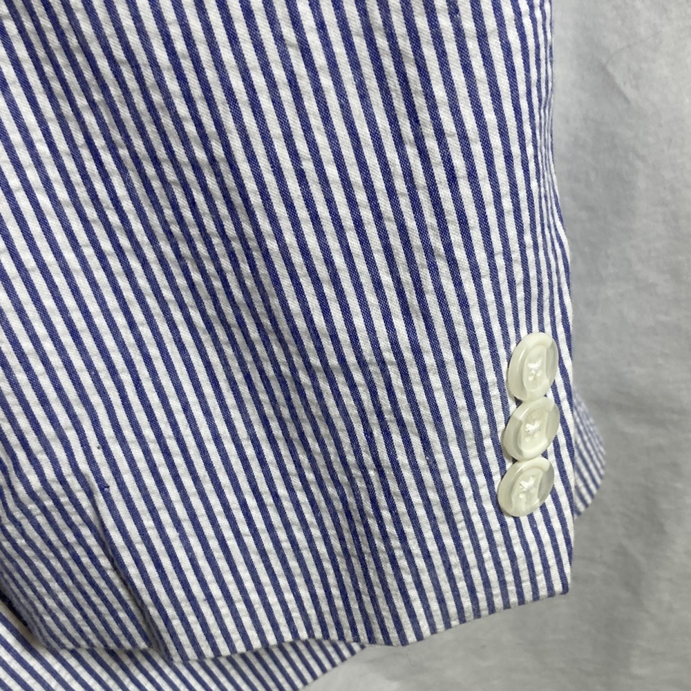 Like New Alan Flusser Classic Puckered Cotton Seersucker in Blue and White 44L - Picture 4 of 16